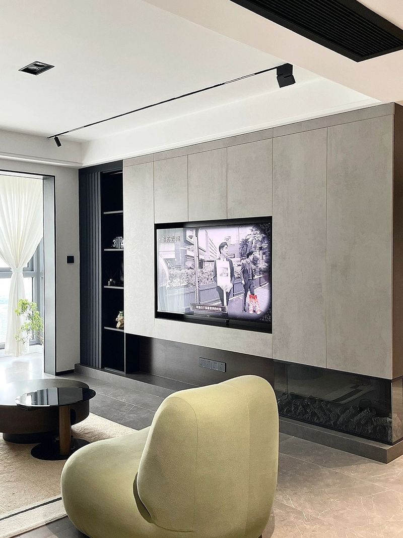 Minimalist TV wall no visible handles001 Minimalist TV wall no visible handles001