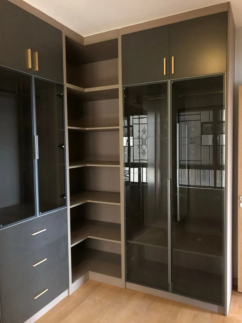 Black wardrobe with glass doors001 Black wardrobe with glass doors001